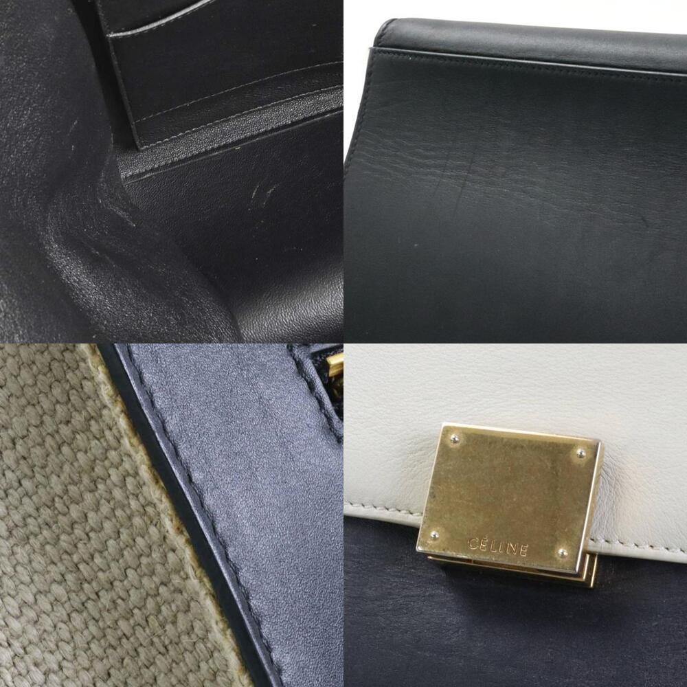 Celine Trapeze Shoulder Bag Gray Black Beige Tan Leather Canvas - Picture 4 of 4